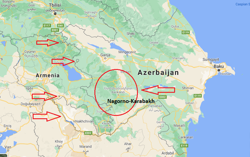 konflikt amernia i azerbajdžan izvor google maps